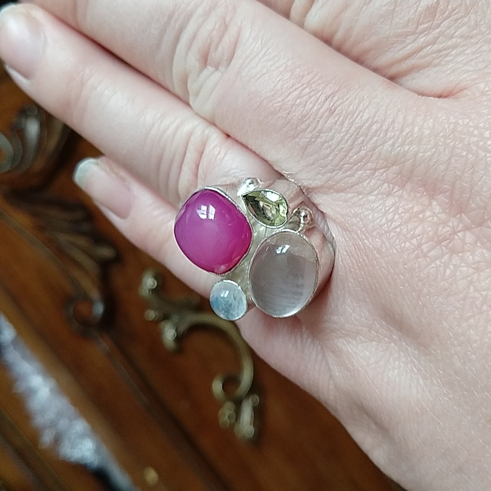 Beautiful Gemstone Sterling Silver Ring Cluster - image 8